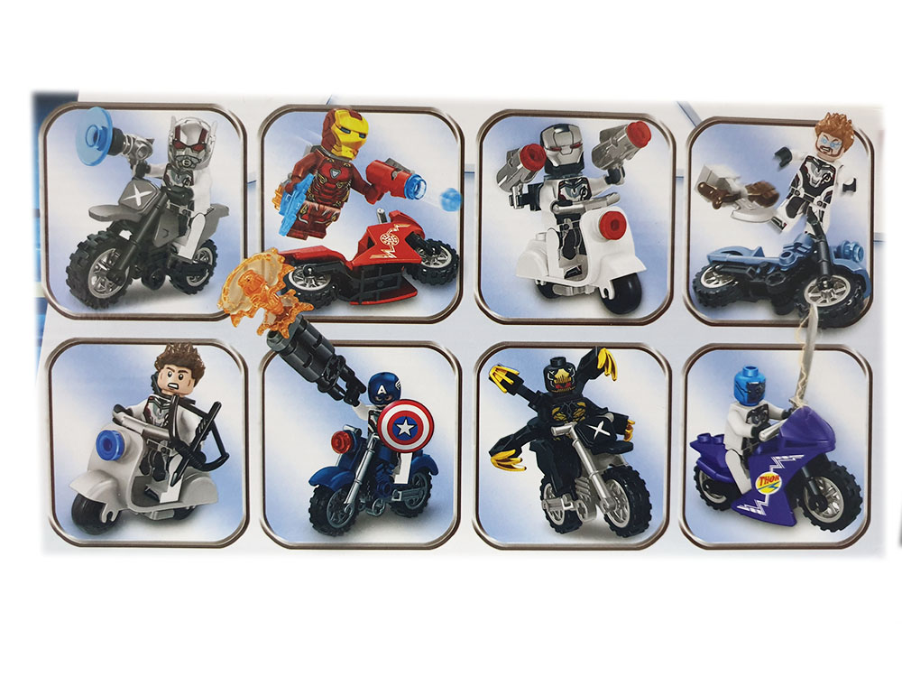 Набор 8 фигурок на мотоциклах Супергерои (Мстители 64003)