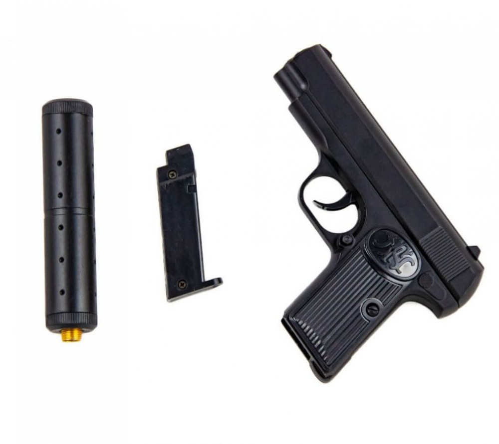  Детский пистолет пневматический на пульках   Browning с глушителем mini металл. K-112S